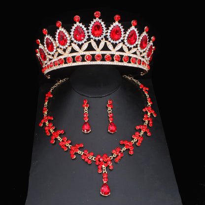 Pink Crystal Bridal Jewelry Sets For Women Girl Princess Tiara/Crown Earring Necklace Wedding Pageant Prom Jewelry Accessories