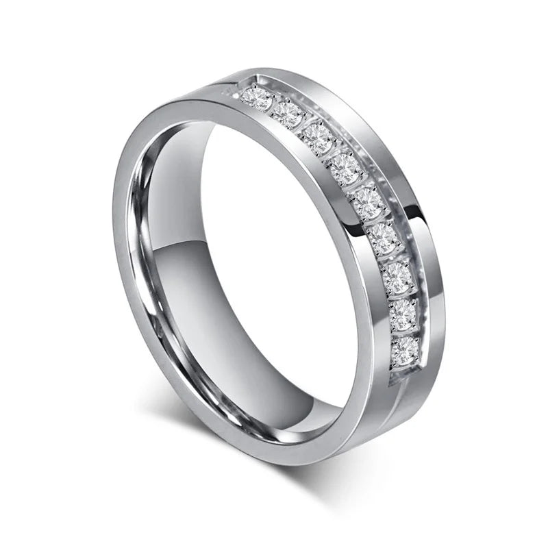 Vnox Trendy Wedding Bands Rings for Women / Men Love Gift Gold-color Stainless Steel CZ Promise Couple Jewelry