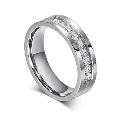 Vnox Trendy Wedding Bands Rings for Women / Men Love Gift Gold-color Stainless Steel CZ Promise Couple Jewelry