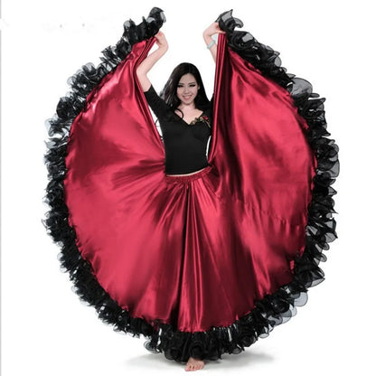 Red color Flamenco Dance Skirt gold Coin spanish Dancing performance Costume women vestido flamenco 180-720 Degree PLUS SIZE