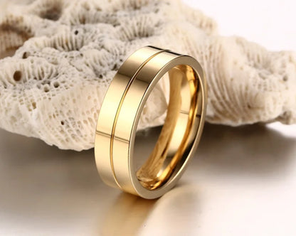 Vnox Trendy Wedding Bands Rings for Women / Men Love Gift Gold-color Stainless Steel CZ Promise Couple Jewelry