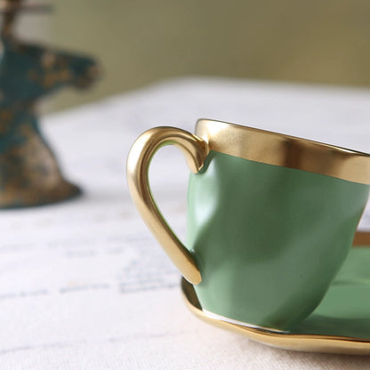 Italian colored glazed ceramic small coffee cup and plate set, dining small cup, afternoon small tea cup, tea ceremony cup