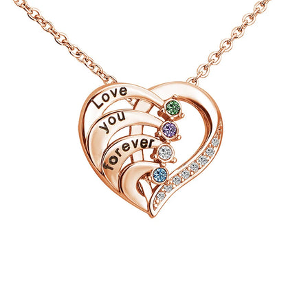 Personalized Birthstone Name Necklace for Women Custom Engraved Names Heart Necklace for Mom Wife Girlfriend Birthday Gifts