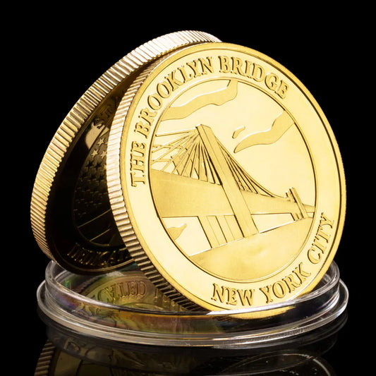 US Statue of Liberty Souvenir New York City The Brooklyn Bridge Pattern Golden  Commemorative Coin Collectibles Liberty Coin