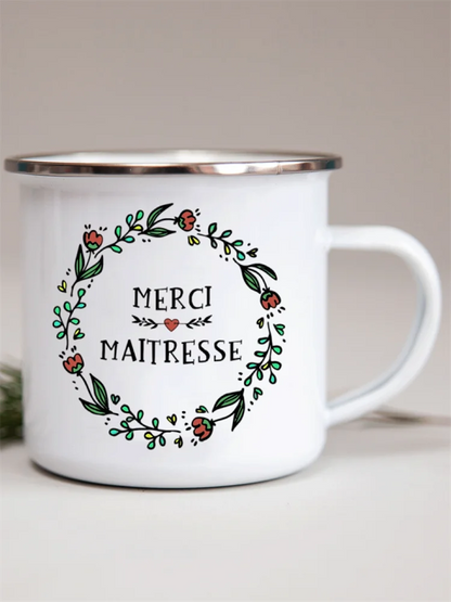 French Flower Printed Enamel Mugs Creative Coffee Mug Milk Wine Beer Drink Juice Cup School Home Handle Drinkware Teacher Gifts