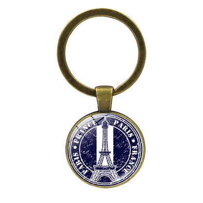 Paris Souvenirs Gifts Keychain France 2024 Eiffel Tower Triumphal Arch National Flag Glass Pendant Universal Car Bag Keyring