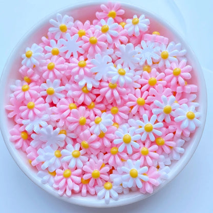 50Pcs New Cute Mini Chrysanthemum Resin Figurine Crafts Flatback Cabochon Ornament Jewelry Making Hairwear Accessories