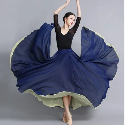 Flamenco Chiffon Dance Skirt for Women 720 Degrees Solid Color Long Skirts Dancer Practice Wear Chinese Style Skirt with Big Hem