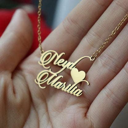 Custom Two Names Necklace with Heart Stainless Steel Couple Choker Personalized Jewelry Mother's Day Gift Women's Necklace Gift