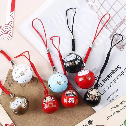 Japanese Lucky Cat Bag Pendants Japan Daruma Keyring Bells Pendant Lucky Cat Keychain Good Fortune Wealth Charm Jewelry Gift