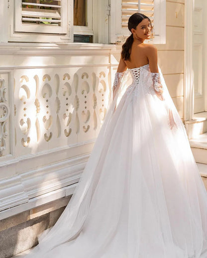 Sirene Boho Off The Shoulder Ball Gowns Wedding Dress 2025 Sleeveless Vintage Sequin Lace Appliques Tulle Bride Dress Customized