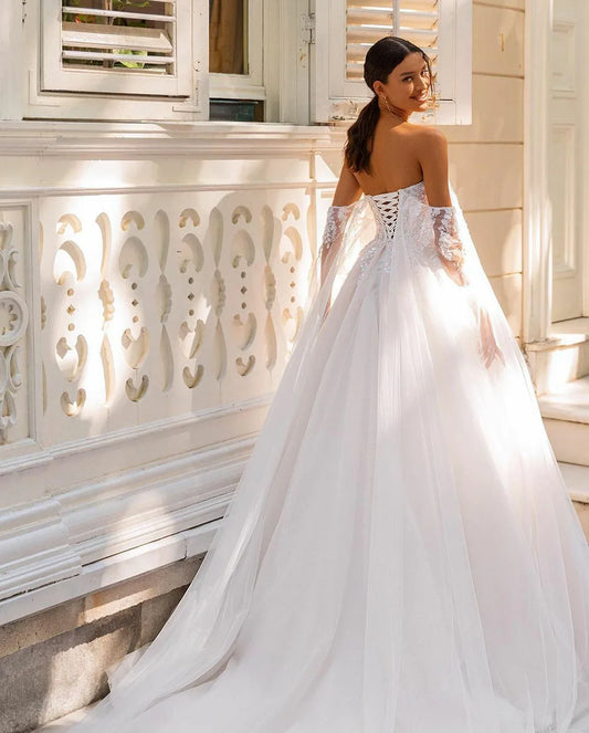Sirene Boho Off The Shoulder Ball Gowns Wedding Dress 2025 Sleeveless Vintage Sequin Lace Appliques Tulle Bride Dress Customized