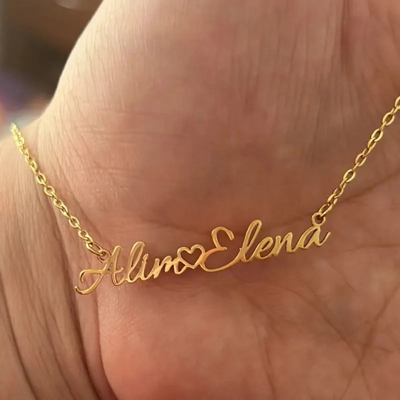 Custom Two Names Necklace with Heart Stainless Steel Couple Choker Personalized Jewelry Mother's Day Gift Women's Necklace Gift