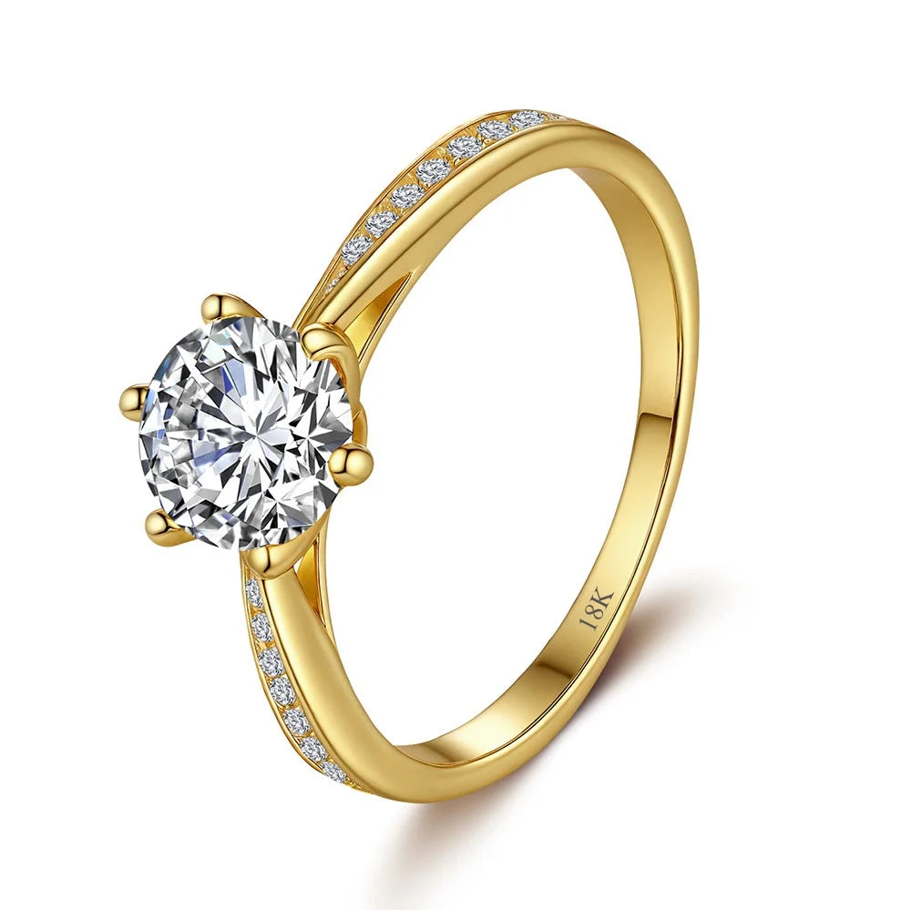 CKT 100% Real 18k Gold Ring Moissanite 1ct With Certificate Luxury Wedding Jewelry For Women Summer Engagement Gift Non Tarnish