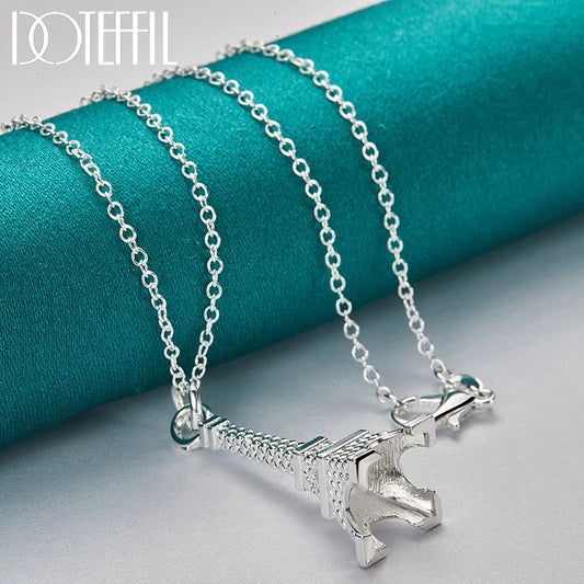 DOTEFFIL 925 Sterling Silver 16-30 Inch Chain Eiffel Tower Paris Pendant Necklace For Woman Wedding Engagement Fashion Jewelry