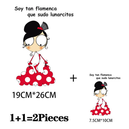2Pcs/Lot Flamenco Dance Heat Thermal Transfer Fusible Stickers Iron On Thermoadhesive Patches For Clothes Ironing Accessories