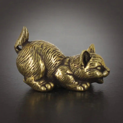 Crafts Brass Small Cat Metal Statue Cute Creative Tea Pet Simulated Exquisite Model Sculpture Toy
