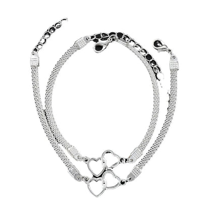 2 Pcs Set Love Heart Couple Bracelets for Women Men Silver Color Double Layer Matching Chain Bracelet Lover Jewelry Gift