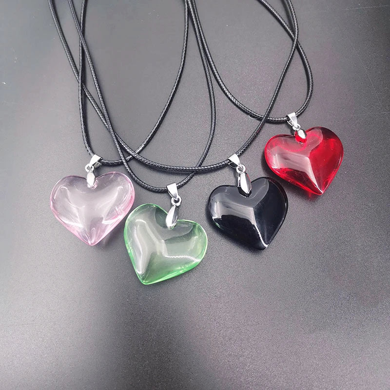 Y2k Love Heart Necklace for Women Fashion Hip Hop Red Hearts Pink Pendants Necklaces Rope Chain Girls Rave Gift Gothic Jewelry