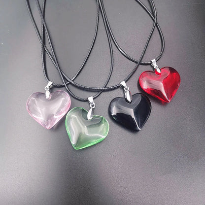 Y2k Love Heart Necklace for Women Fashion Hip Hop Red Hearts Pink Pendants Necklaces Rope Chain Girls Rave Gift Gothic Jewelry