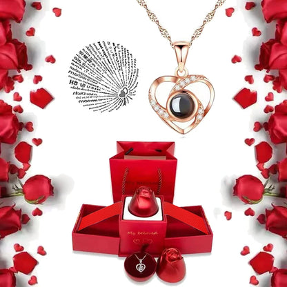 I Love You Necklace With Rose Gifts Box 100 Languages Projection Pendant Jewelry For Girlfriend 2023 New In Romantic Accessories