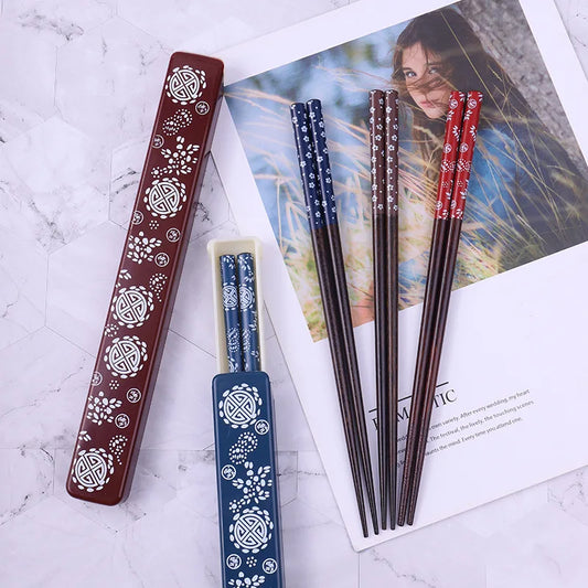 Japanese Chopsticks Natural Ironwood Handmade Value Gift Sushi Chinese Food Reusable Portable Travel Tableware with Box Set