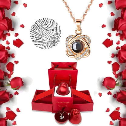 I Love You Necklace With Rose Gifts Box 100 Languages Projection Pendant Jewelry For Girlfriend 2023 New In Romantic Accessories