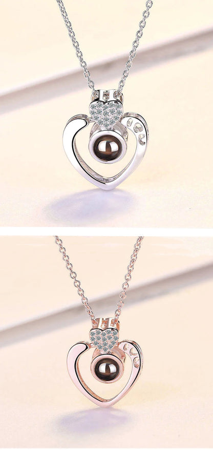 Love Projection Necklace With Exquisite Rose Gift Box100 Languages I Love You Pendant 2023 New In Romantic Jewelry Dropshipping