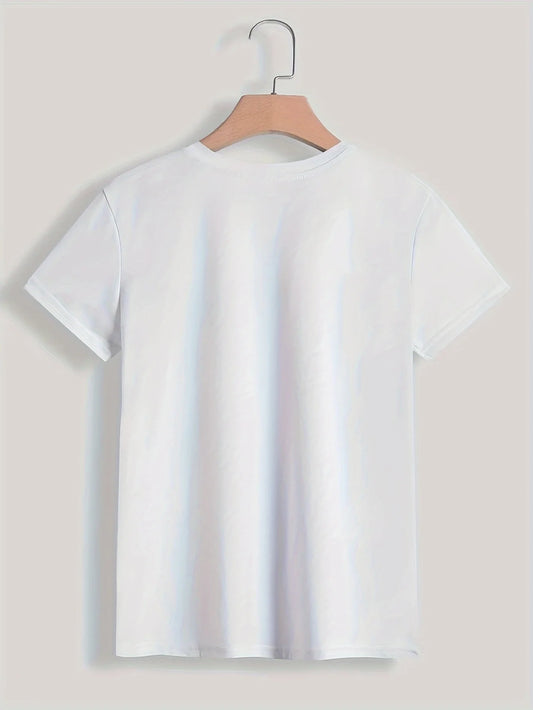 Paris Print T-shirt Short Sleeve Crew Neck Casual Top for Summer & Spring Women's ClothinCasual Female Clothing