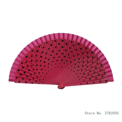 Flamenco Spanish Vintage Hand Fan Wedding Dance Dots Pattern Folding Fan Elegant Handheld Dancing Performances