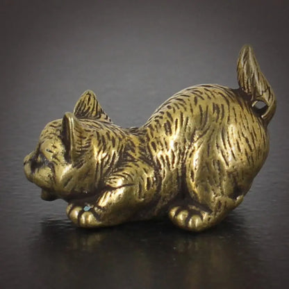 Crafts Brass Small Cat Metal Statue Cute Creative Tea Pet Simulated Exquisite Model Sculpture Toy