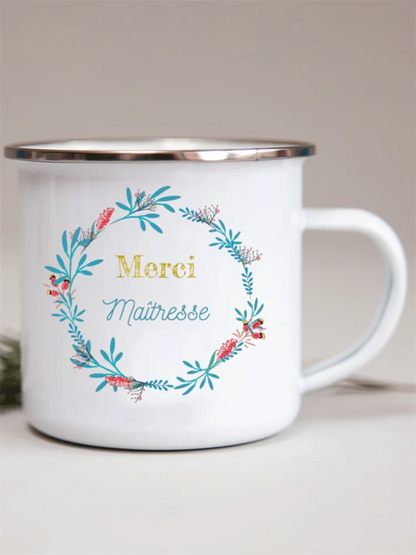 French Flower Printed Enamel Mugs Creative Coffee Mug Milk Wine Beer Drink Juice Cup School Home Handle Drinkware Teacher Gifts
