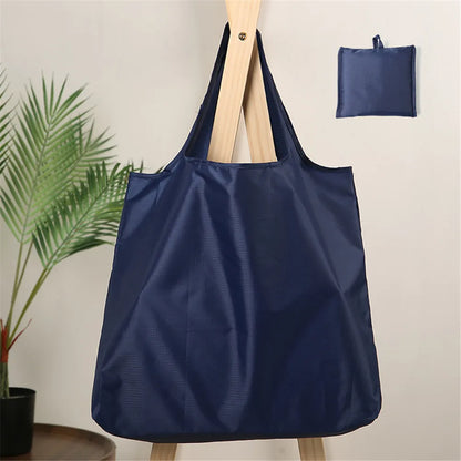 Eco-Friendly Folding Shopping Bag Waterproof Reusable Shoulder Handbag for Travel Grocery Fashion Pocket Tote Solid Color Bag