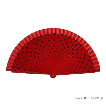 Flamenco Spanish Vintage Hand Fan Wedding Dance Dots Pattern Folding Fan Elegant Handheld Dancing Performances