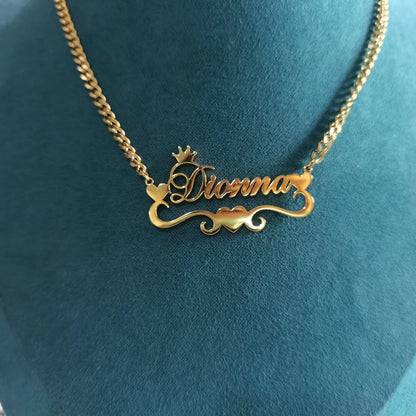 Custom Cuban Chain Butterfly Name Necklace Women Girl Jewelry Personalized Stainless Steel Gold Color Heart Ribbon Name Necklace