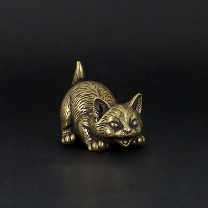 Crafts Brass Small Cat Metal Statue Cute Creative Tea Pet Simulated Exquisite Model Sculpture Toy