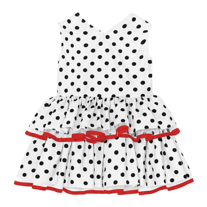 Baby Girls Cute Flamenco Dance Costume V-neck Sleeveless Tassel Polka Dot Mesh Layered Cake Dress for Dance Party Performance