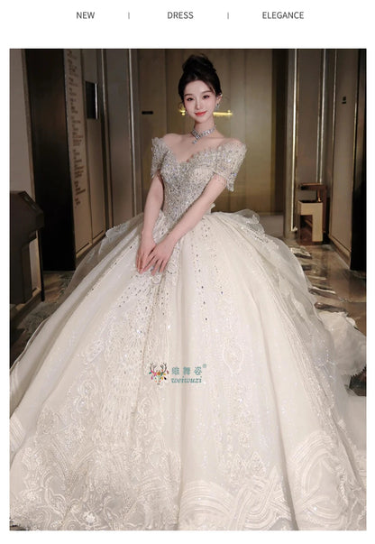 High End Quality Princess Dresses Ball Gown Crystal Heavy Beading 2025 Luxury Bridal Wedding Off Shoulder Main Wedding Dress