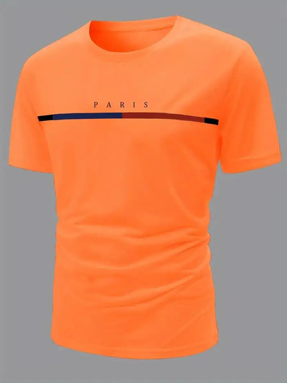 Paris Theme Pattern Print Men's Comfortable Cotton T-shirt, Pattern T-shirt Men's Summer Wear, Men's Clothing