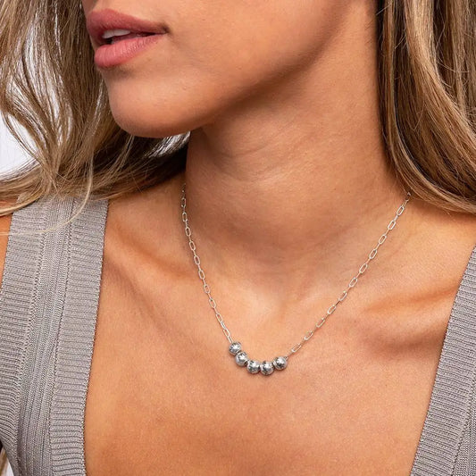 Custom Name Balance Bead Necklace in Stainless Steel Multiple Name Personalized Pendants Lucky Necklace Gift for Mom Paperclip