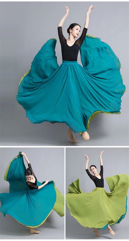 Flamenco Chiffon Dance Skirt for Women 720 Degrees Solid Color Long Skirts Dancer Practice Wear Chinese Style Skirt with Big Hem