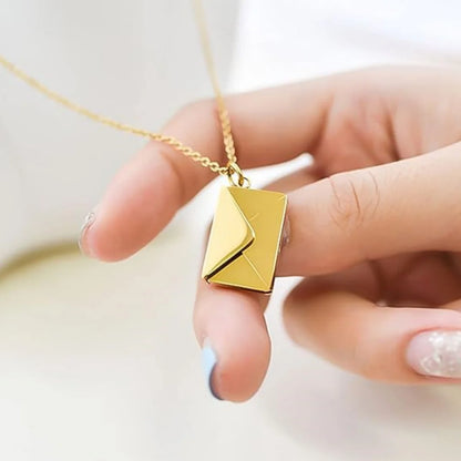Envelope Love Letter Necklace for Women Stainless Steel Love You Gift Message Engraved Jewelry Pendant Couples and Family