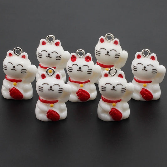 10pcs Cute Lucky Cat Resin Charms Kawaii Cartoon Animal Cats Pendants for Earrings Necklace Keychain Diy Jewelry Making Supplies