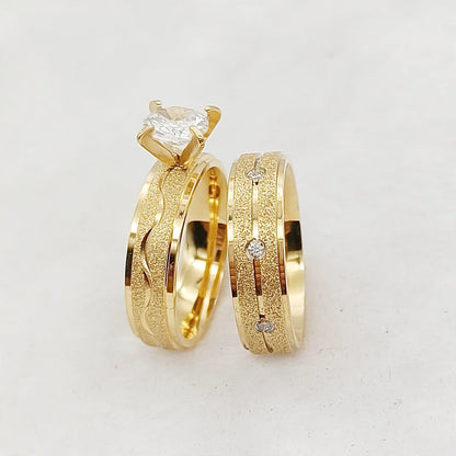 24k Gold Filled 316L Stainless Steel Jewelry Cz Diamond Wedding Rings Sets for Women Girls Ladies Engagement Statement Gifts
