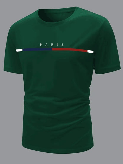 Paris Theme Pattern Print Men's Comfortable Cotton T-shirt, Pattern T-shirt Men's Summer Wear, Men's Clothing