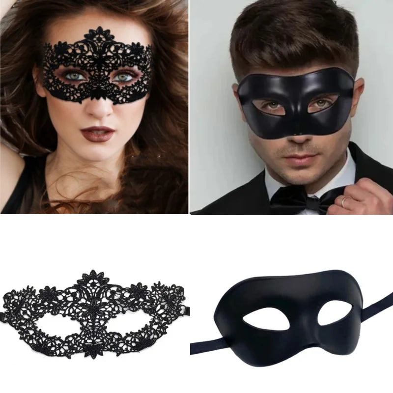 Black Masquerade Eye Masks Couple Venetian Men Women Cosplay Costume Halloween Dance Club Prom Party Headdress Half Face Masks