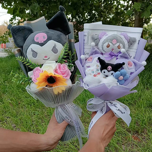Christmas Gifts Sanrio Plush Flowers Bouquet Kuromi  Plushie Soft Doll Animals Valentine's Day Birthday Wedding Party Gift