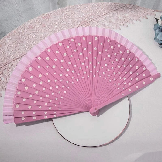 Flamenco Spanish Wood Folding Fan Dots Pattern Modern Classical Vintage Wood Hand Fan for Dance Perfornamnces Party