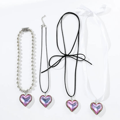 Elegant Love Heart Pendant Necklace for Women Y2K Jewelry Collares Wed Bridal Knotted Bowknot Adjustable Boho Neck Chains