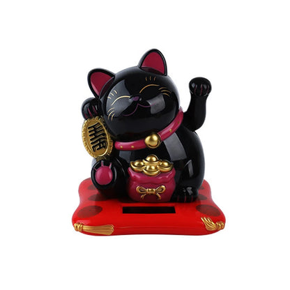 1pc Solar Powered Maneki Neko Lucky Cat Welcoming Chinese Lucky Cat Waving Hand Beckoning Fortune Cat Figurines For Home Decor
